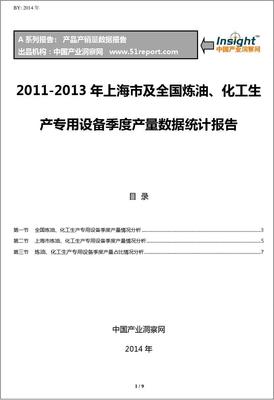 2011-2013年上海市及全國(guó)煉油、化工生產(chǎn)專用設(shè)備季度產(chǎn)量統(tǒng)計(jì)報(bào)告